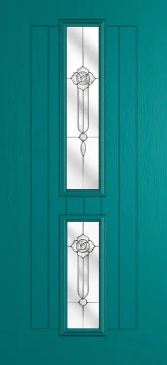 Vienna composite door in Teal with Crystal Flowers glass