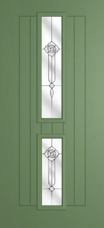 Vienna composite door in Woodland Green with Crystal Flowers glass