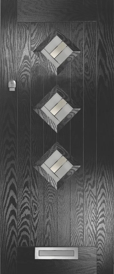 Astro composite door in Black with Maestro glass, Farmhouse
