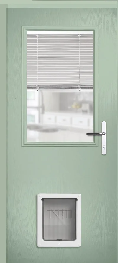 Back doors composite door in Chartwell with Clear with internal blind glass, Super Nova Flush, dog flap