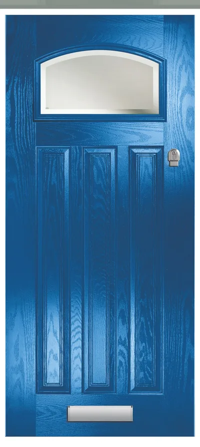 Callisto composite door in Azure Blue with Kensington glass
