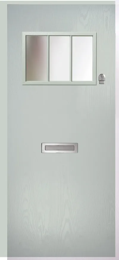 Comet composite door in Agate Grey with Satin glass, Flush, 3 grid