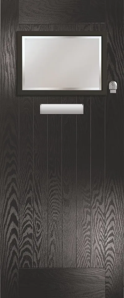 Comet composite door in Black with Kensington glass, Farmhouse