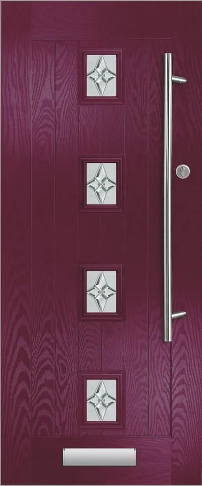 Corvus 3 & 4 composite door in Aubergine with Apollo glass, Corvus 4, Farmhouse, glass centre