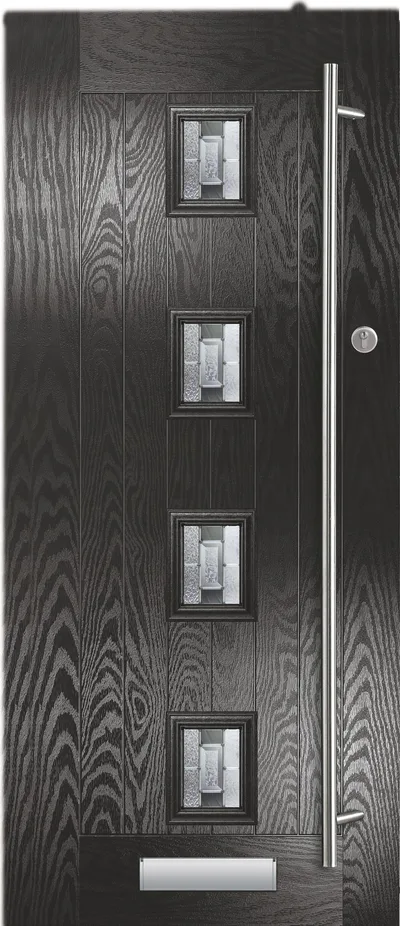 Corvus 3 & 4 composite door in Black with Prairie glass, Corvus 4, Farmhouse, glass centre