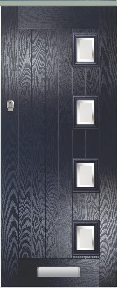 Corvus 3 & 4 composite door in Blue with Kensington glass, Corvus 4, Farmhouse, glass left
