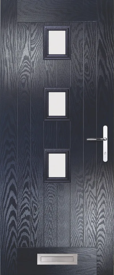 Corvus 3 & 4 composite door in Blue with Satin glass, Corvus 3, Farmhouse, glass centre