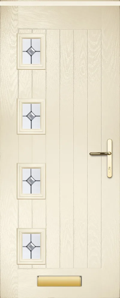 Corvus 3 & 4 composite door in Devon Cream with Reflections glass, Corvus 4, Farmhouse, glass left