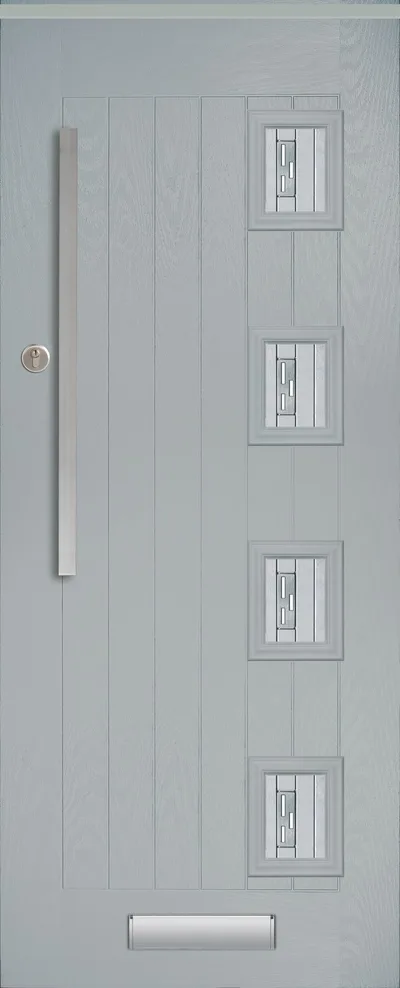 Corvus 3 & 4 composite door in Fossil with Tri Line glass, Corvus 4, Farmhouse, glass right