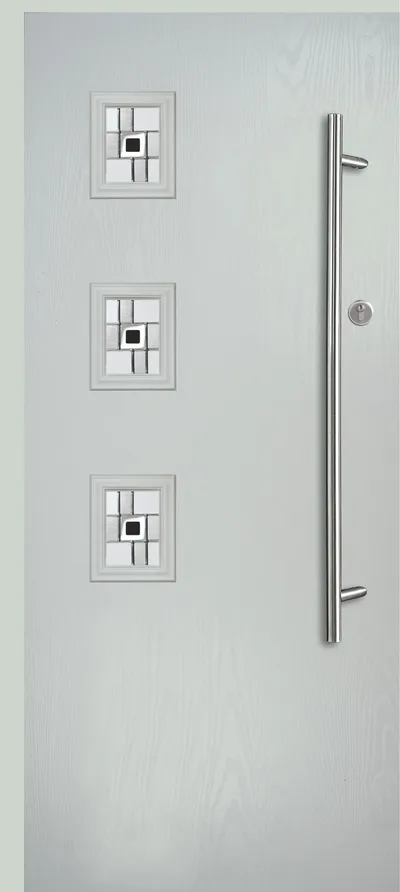 Corvus 3 & 4 composite door in Mist Grey with Modena glass, Corvus 3, Flush, glass left