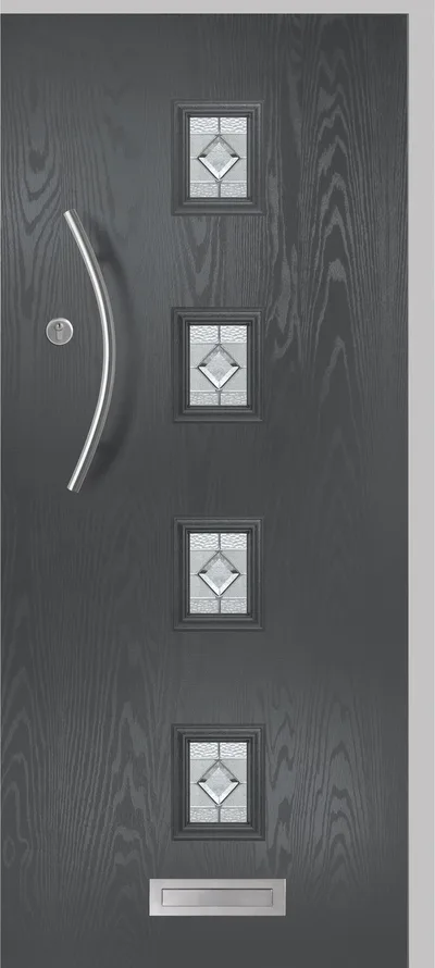 Corvus 3 & 4 composite door in Slate with Cameo glass, Corvus 4, Flush, glass centre