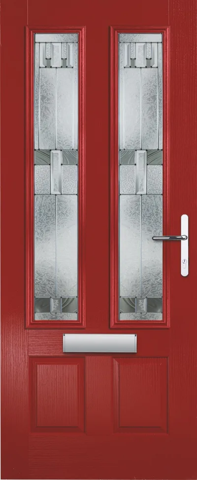 Equinox composite door in Red with Prairie glass