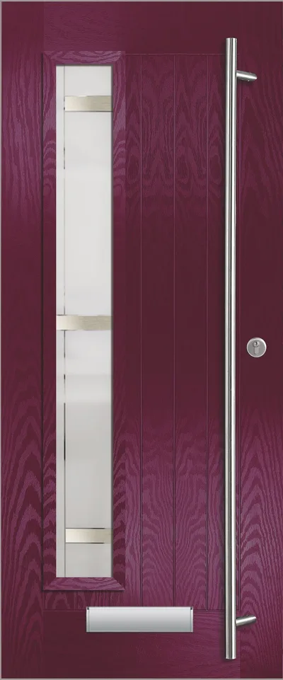 Halley composite door in Aubergine with Maestro glass, Farmhouse, glass left