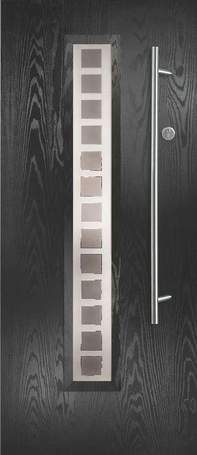 Halley composite door in Black with Etch Squares glass, Flush, glass centre