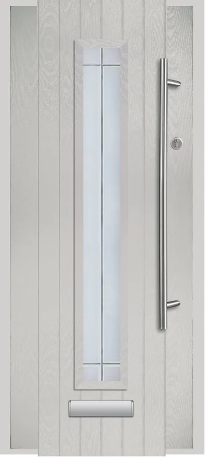 Halley composite door in Mist Grey with Linear glass, Cottage, glass centre