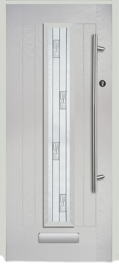 Halley composite door in Mist Grey with Tri Line glass, Farmhouse, glass centre