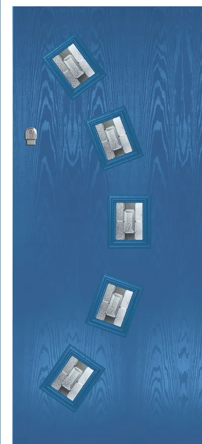 Halo composite door in Azure Blue with Prairie glass, Flush