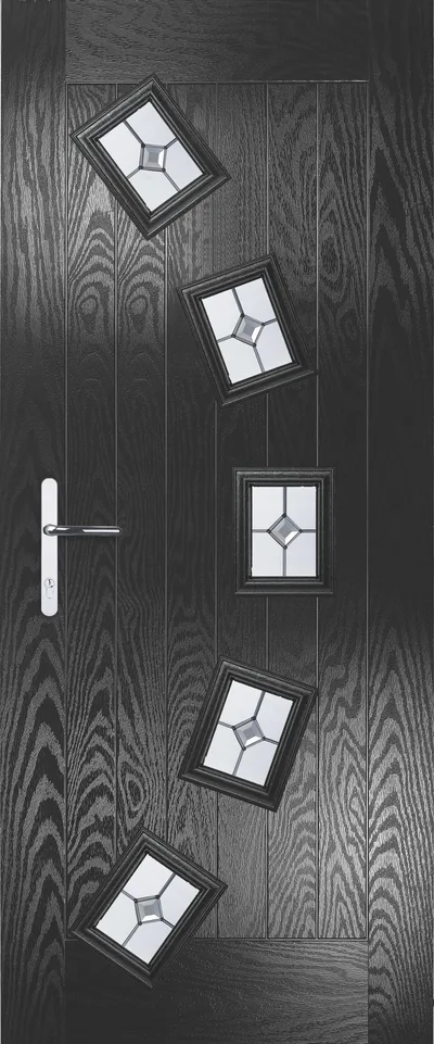 Halo composite door in Black with Reflections glass, Farmhouse