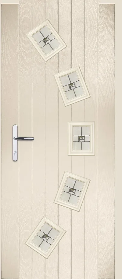 Halo composite door in Devon Cream with Maze glass, Cottage