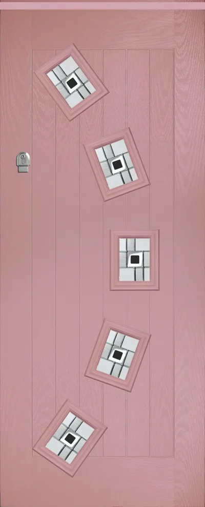 Halo composite door in Pastel Pink with Modena glass, Farmhouse