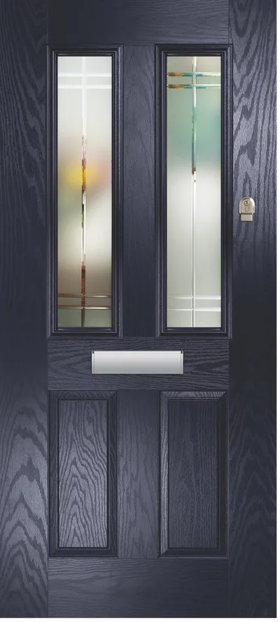 Meteor composite door in Blue with Linear glass