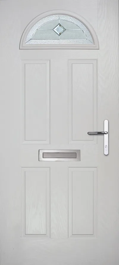 Moonshine composite door in Mist Grey with Cameo glass