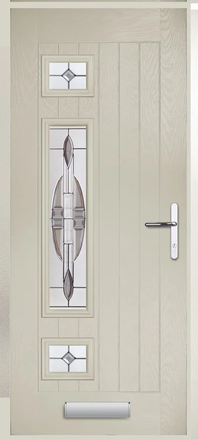 Neptune composite door in Agate Grey with Reflections glass, Farmhouse, glass left