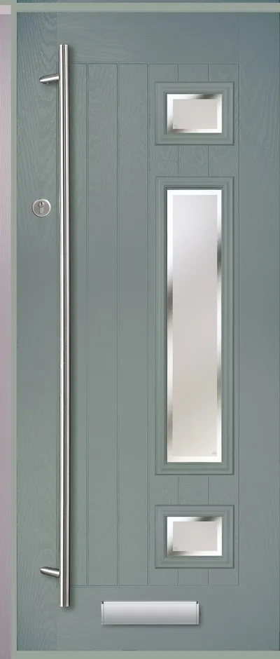 Neptune composite door in Shadow with Kensington glass, Farmhouse, glass right