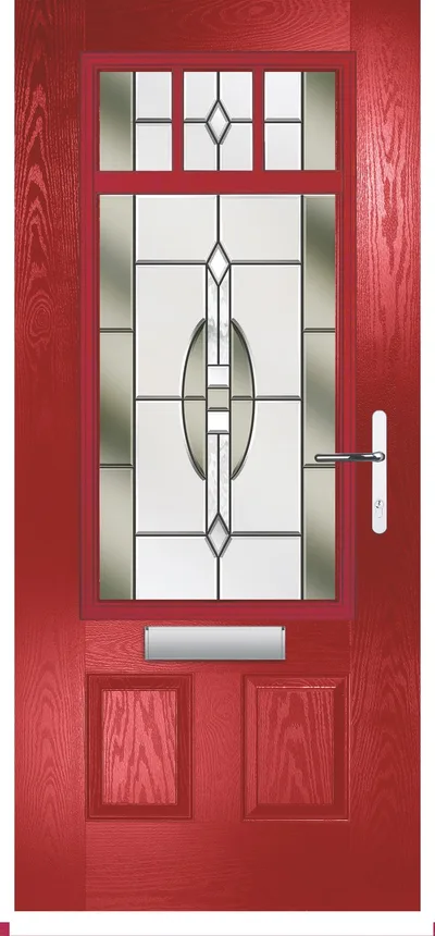 Orion composite door in Red with Edwardian Grid glass