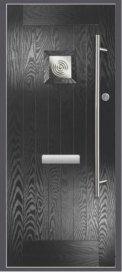 Pluto composite door in Black with Bullseye glass, Farmhouse