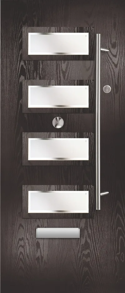 Saturn composite door in Black with Kensington glass, Flush