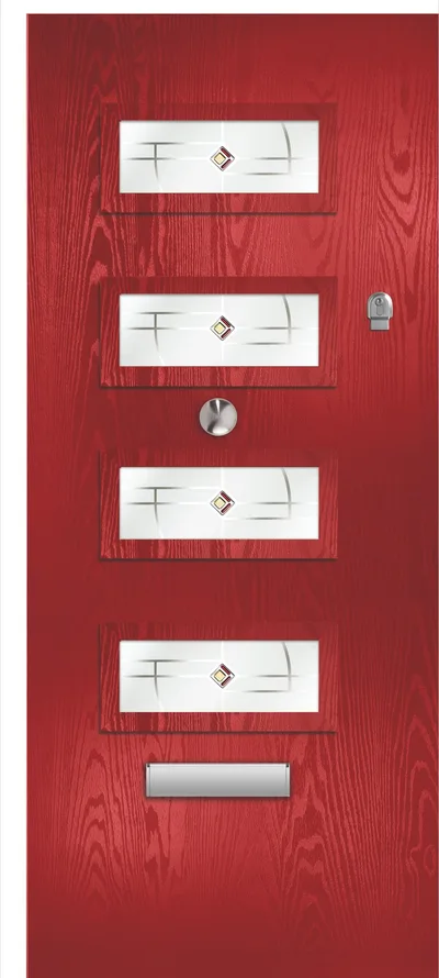 Saturn composite door in Red with Murano Red glass, Flush
