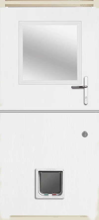 Polaris & Mercury Stable composite door in White with Clear glass, Mercury Flush, cat flap