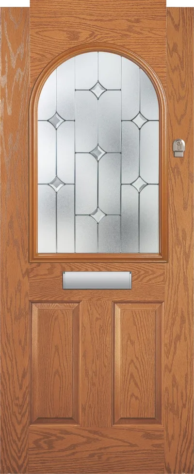 Stellar composite door in Lightwood with Zinc Star glass