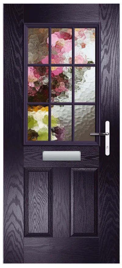 Super Nova composite door in Blue with Minster glass, Grid cassette