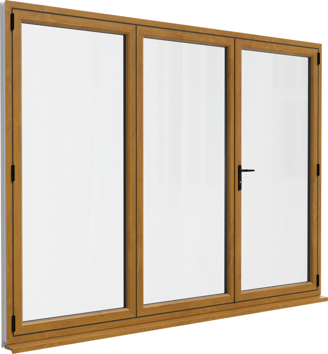 Alumina bi-fold door in Golden Oak